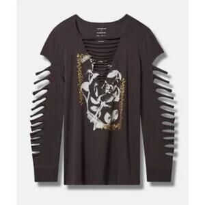 Torrid Roses Classic Fit Cotton Slashed Neck Long Sleeve Tee Womens Plus 3X NWT